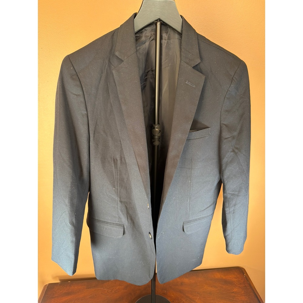 Calvin Klein‎ Mens Black Two Button Blazer Regular Fit Wool Blend Suit Jacket